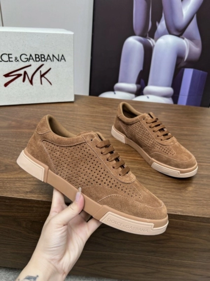 2025 Men Dolce & Gabbana Brown Suede Casual Sneakers LY00280