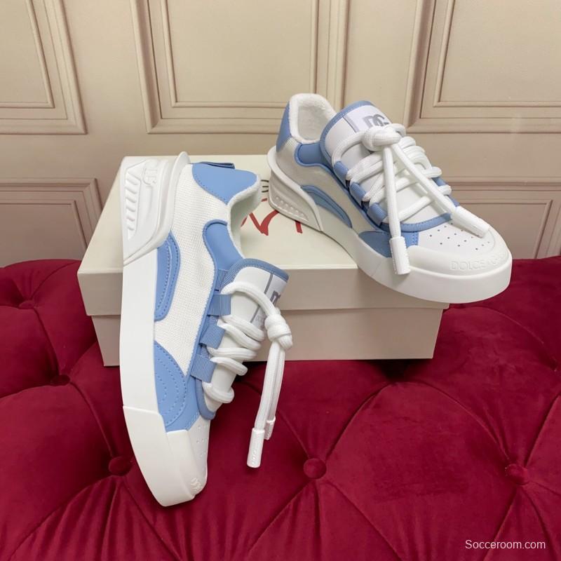 2025 Women Dolce & Gabbana White Blue Mesh Leather Sneakers