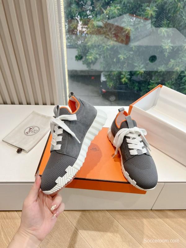 2024 Unisex Hermès Black Orange Calfskin Suede Sneakers MJ00290(M/W)