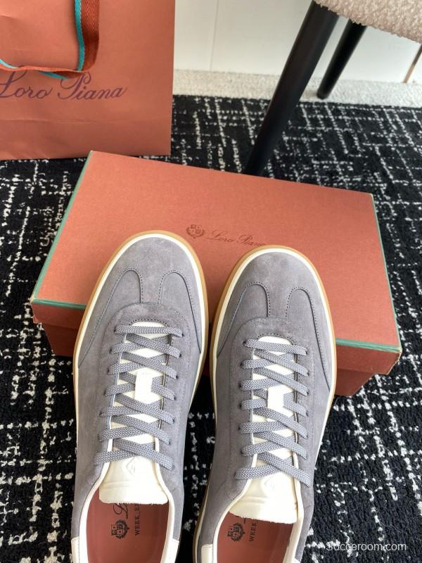 2024 Unisex Loro Piana Grey Suede Calf Leather Trainers MJ00320