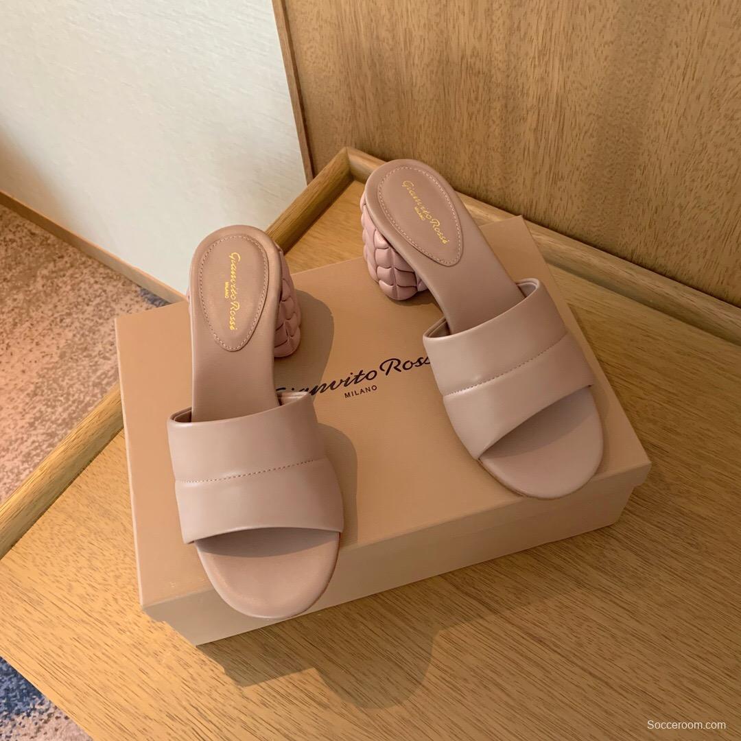 2025 Women Gianvito Rossi Beige Leather Slippers KFY00260