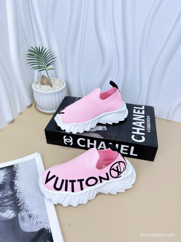 2024 Kids Louis Vuitton Pink White Black Fabric Sneakers