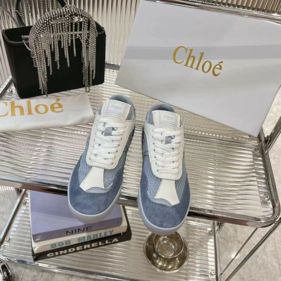 2025 Women Chloé Blue White Suede Leather Casual Sneakers LY00280