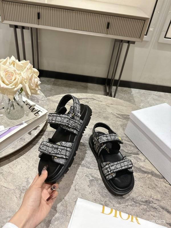 2025 Women Dior Black White Fabric Sandals KFY00300