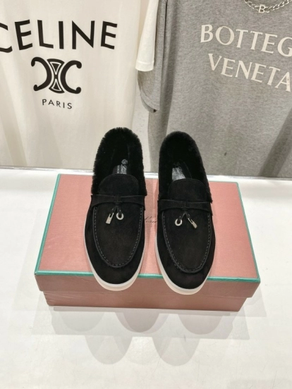 2024 Women LP Black Suede Fur Loafers