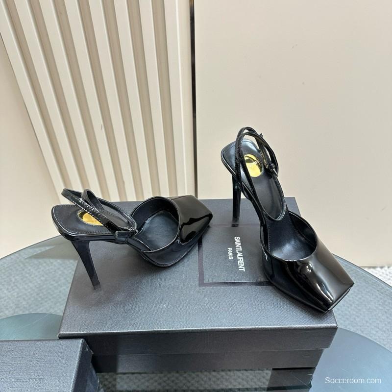 2025 Women Yves Saint Laurent Black Patent Leather Slingback Pumps MJ00280