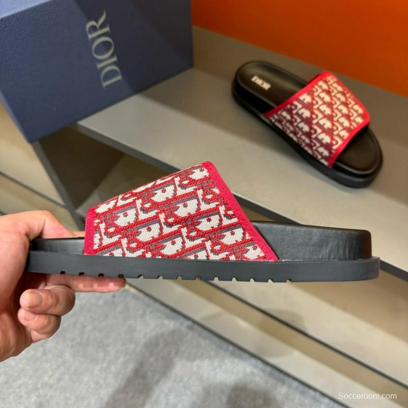 2024 Dior Red White Jacquard Slippers MJ00180