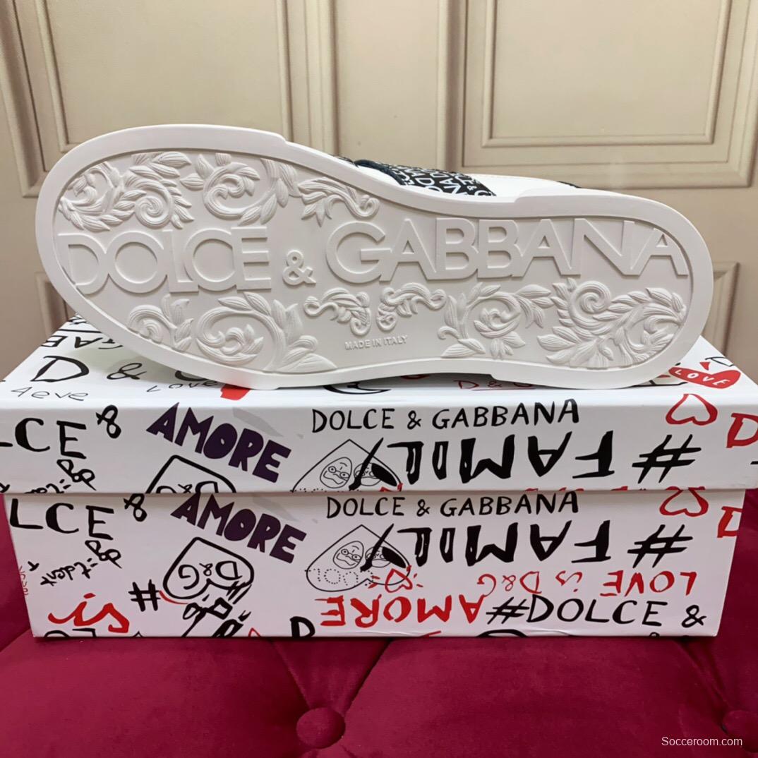 2025 Unisex Dolce & Gabbana White Leather Sneakers LOGO Strap LY00300