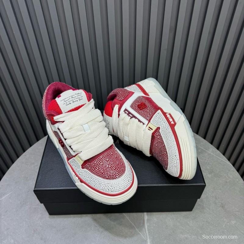 2024 Unisex Amiri Red White Leather Mesh Sneakers MJ00410