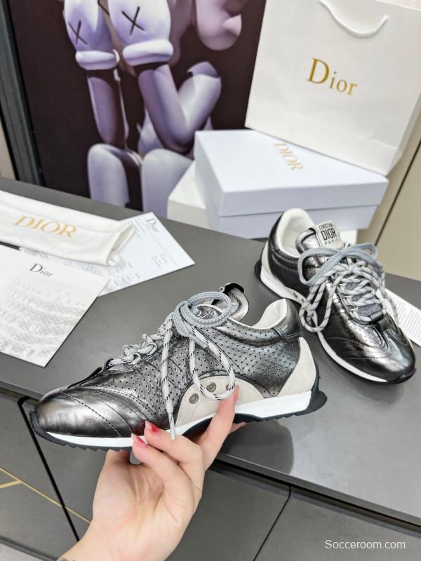 2025 Women Dior Silver Leather Suede Sneakers Christian Dior Paris KFY00310