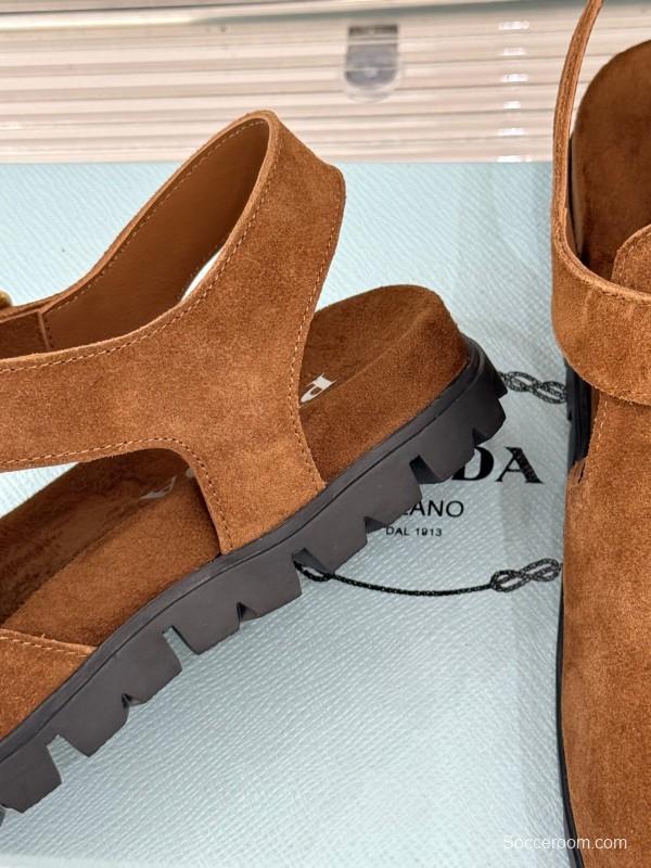 2025 Women Prada Brown Suede Sandals KFY00280