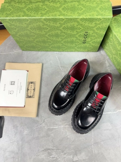 2024 Women Gucci Black Leather Oxford Shoes MJ00320