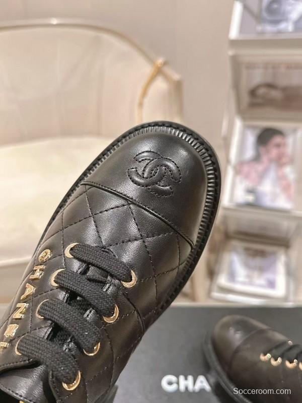 2025 Women Chanel Black Leather Oxford Lace-up B2599