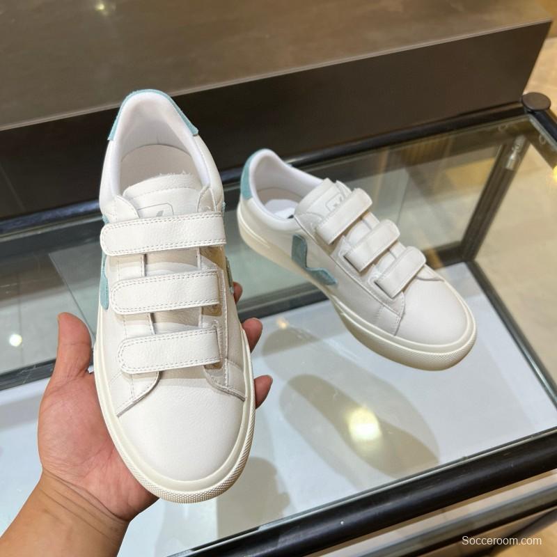 2025 Women VEJA White Blue Leather Canvas Vulcanized Sneakers MJ00240