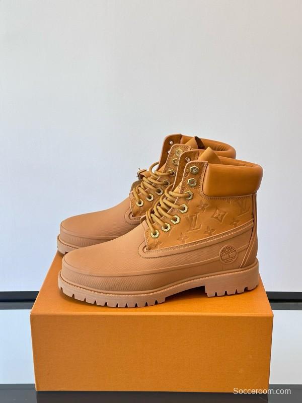 2024 Men Louis Vuitton Brown Leather Waterproof Work Boots MJ00390