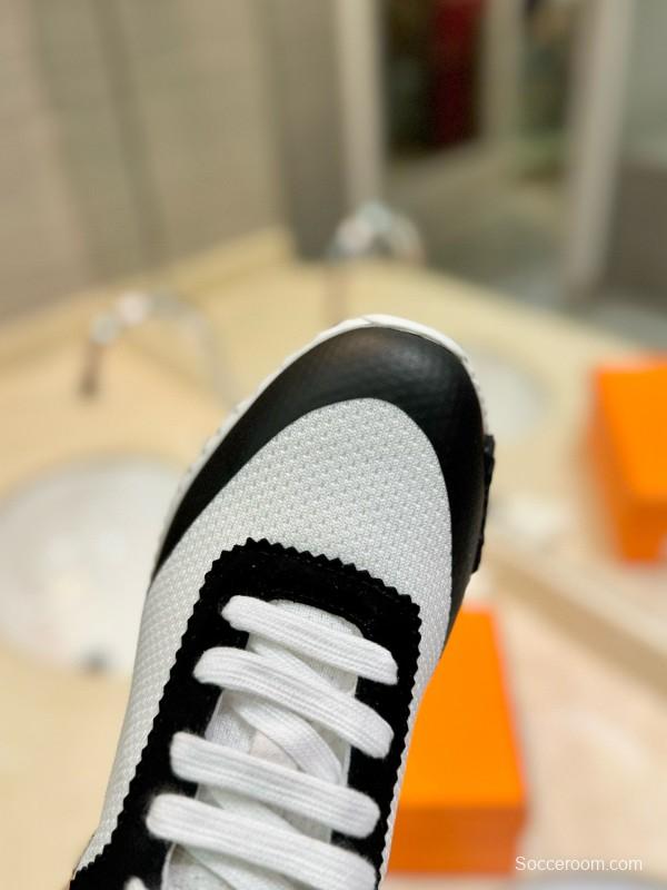 2024 Unisex Hermès Black White Silk Leather Mesh Sneakers MJ00320