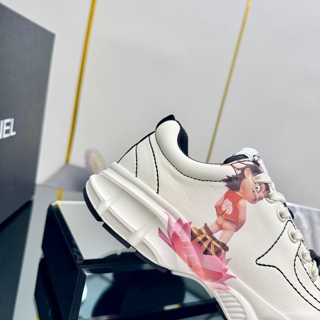 2025 Women Chanel White Leather Sneakers Nezha Pattern