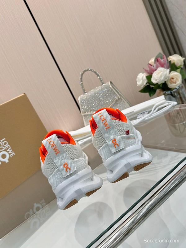 2025 Women Loewe White Orange Mesh Leather Sneakers