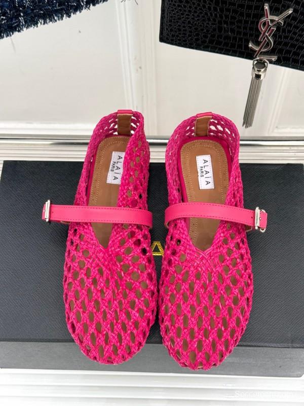 2025 Women AlAIA Pink Woven Leather Mary Jane