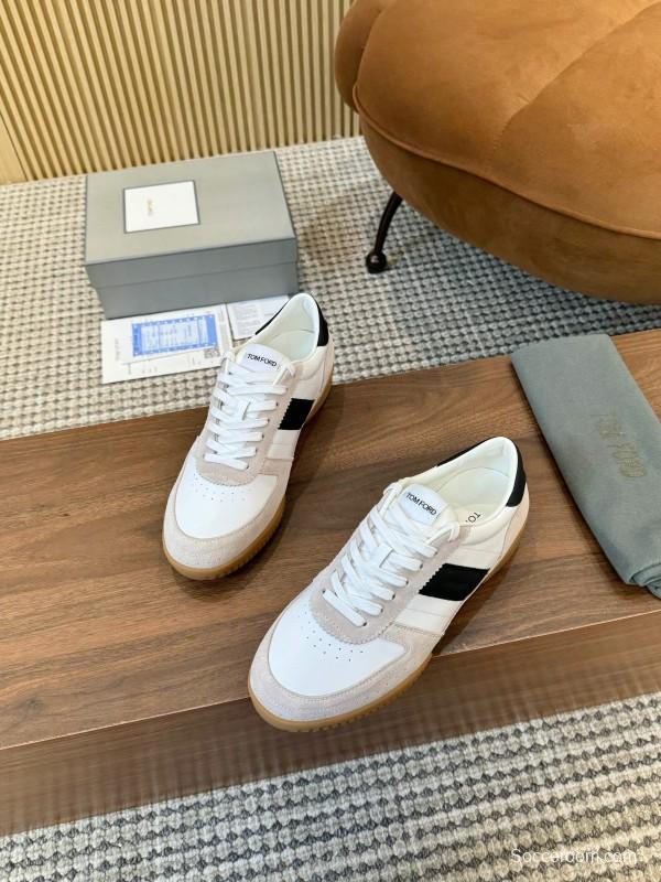 2025 Men TOM FORD White Black Suede Leather Sneakers
