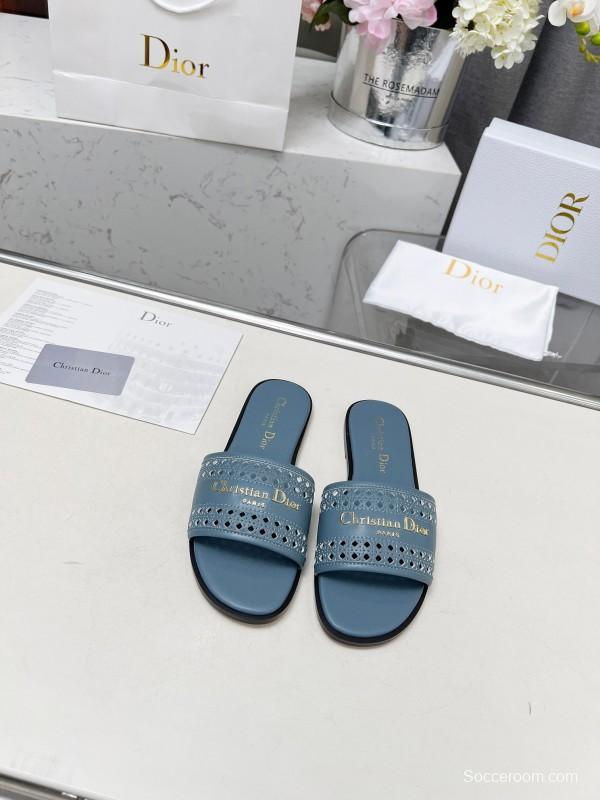 2025 Slippers Dior Blue Leather Slippers