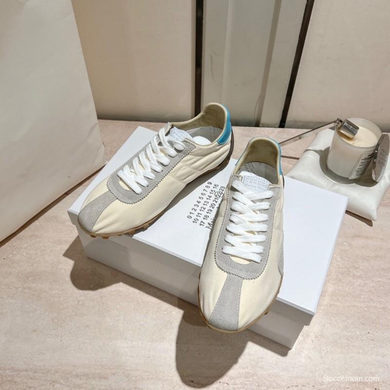2025 Unisex MM6 Maison Margiela White Grey Nylon Suede Sneakers Distressed KFY00290