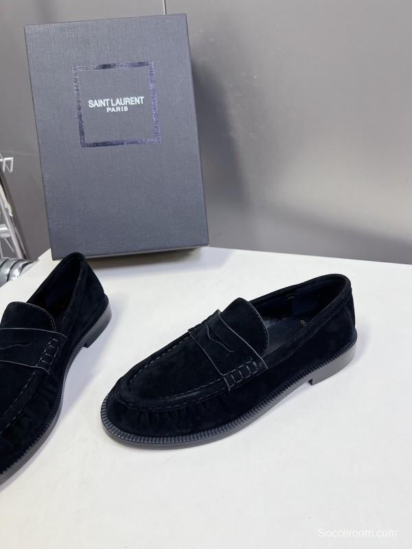 2025 Women Yves Saint Laurent Black Suede Loafers