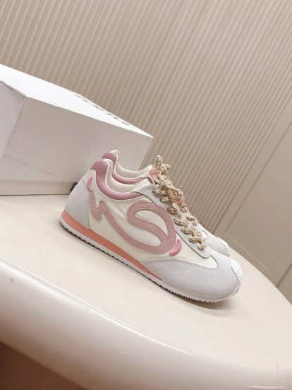 2025 Women Loewe Pink White Leather Balletrunner Ballet Sneakers KFY00300(F)