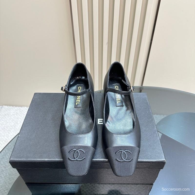 2025 Women Chanel Black Lambskin Mary Jane Shoes KFY00290
