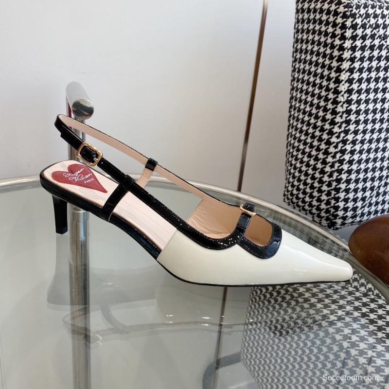 2025 Women Roger Vivier White Black Patent Leather Slingback Pump KFY00340