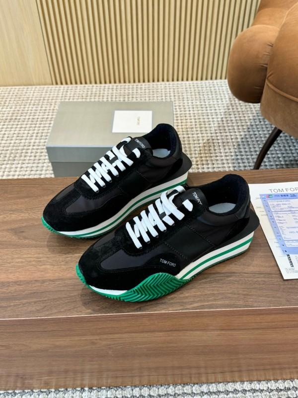 2025 Unisex TOM FORD Black White Green Leather Suede Sneakers LY00360(F)/LY00370(M)
