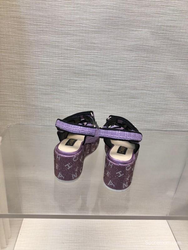 2025 Slippers Chanel Purple Fabric Wedge Sandals