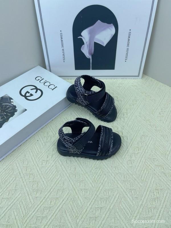 2025 Kids Dolce & Gabbana White Black Purple Leather Sandals