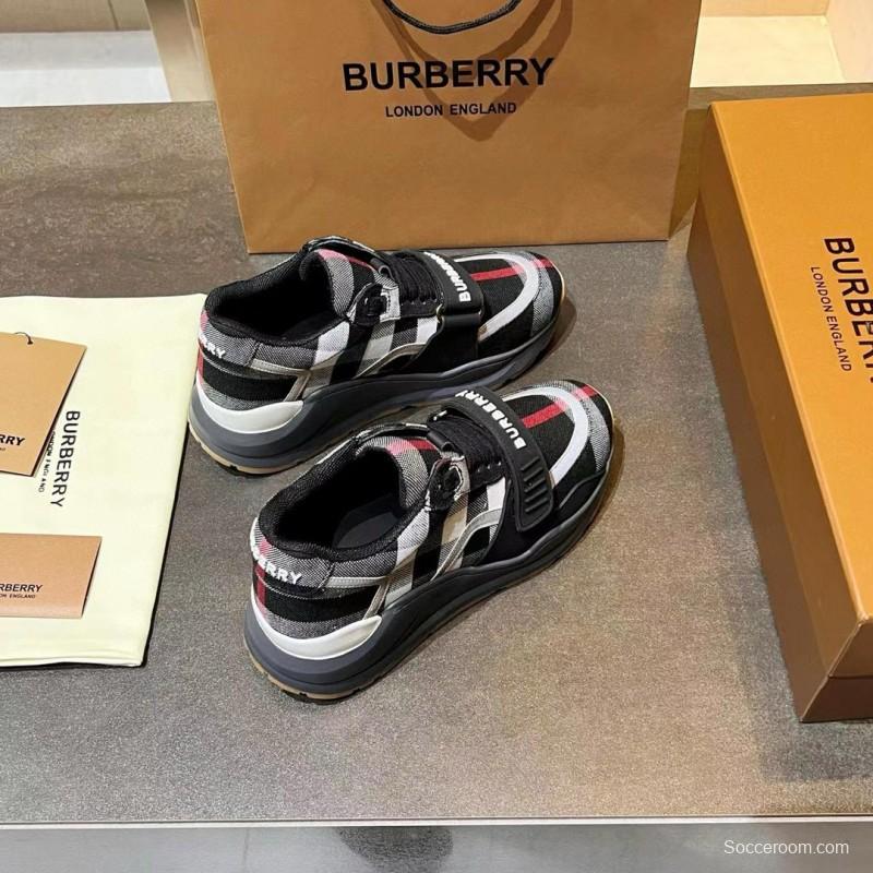 2025 Unisex Burberry Black White Suede Leather Mesh Sneakers Vintage Pattern MJ00360