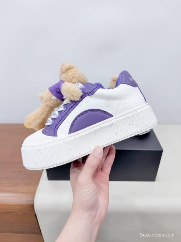 2025 Women 13DE MARZO Purple Leather Casual Shoes 3D Bear Toy KFY00330