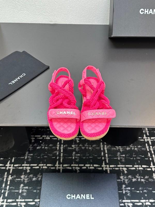 2025 Women Chanel Pink Fabric Rope Sandals LY00260