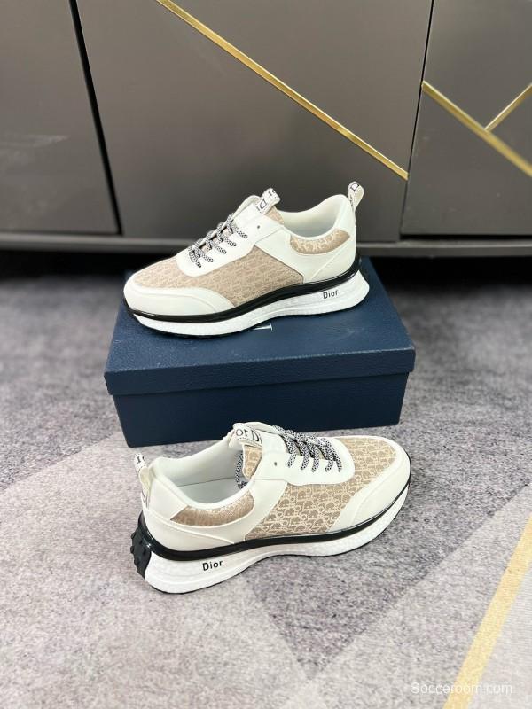 2024 Unisex Dior Beige White Fabric Leather Sneakers MJ00270