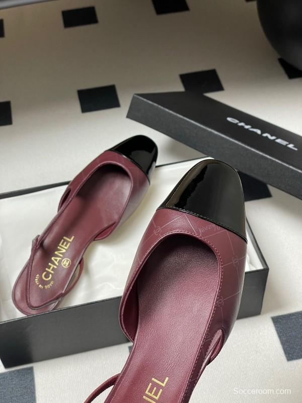 2025 Women Chanel Purple Black Leather Sling-back Pumps KFY00300