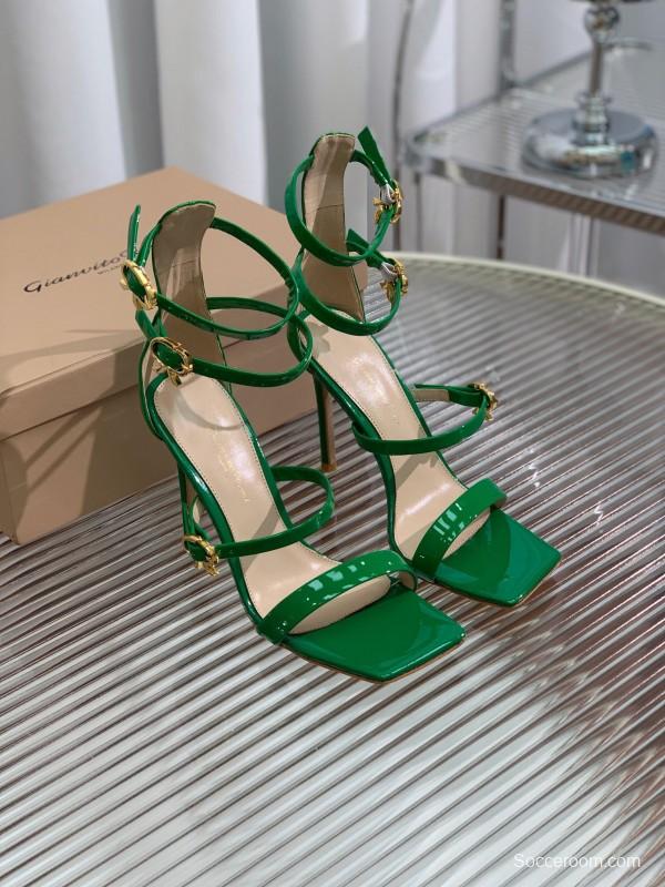 2025 Women Gianvito Rossi Green Leather High Heel Sandals