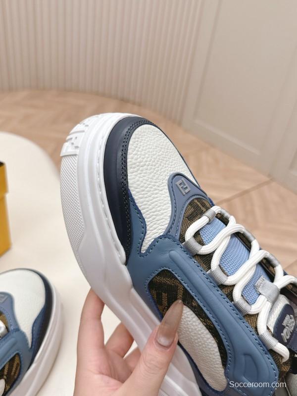 2025 Unisex Fendi Blue White Black Leather Mesh Plimsolls Embossed Badge