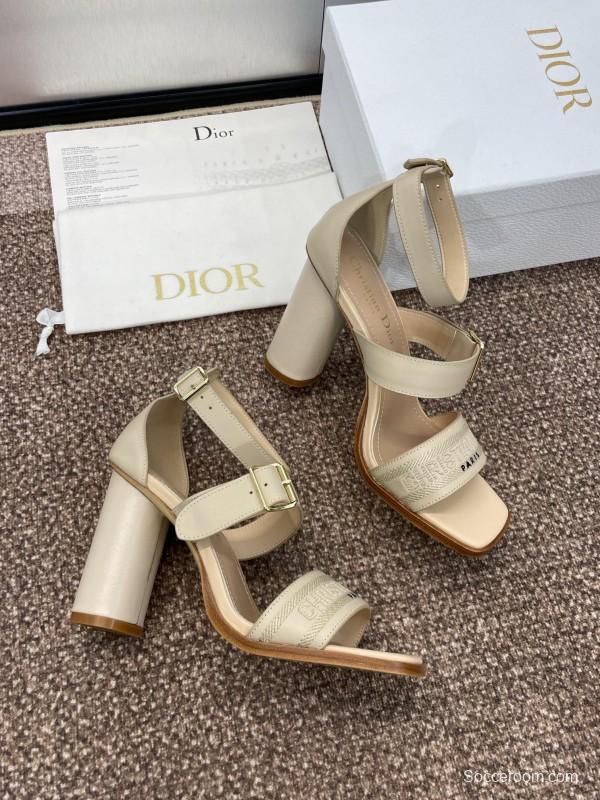 2025 Women Dior Beige Leather Sandals Buckle Strap High Heel