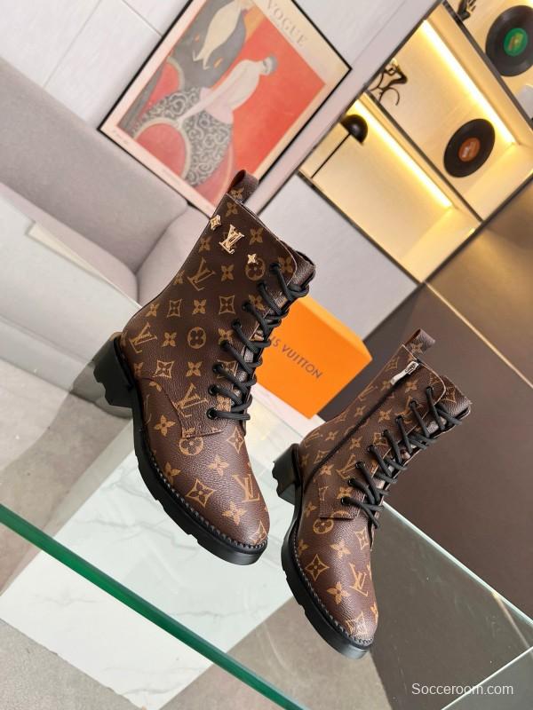 2024 Women Louis Vuitton Brown Leather Ankle Boots MJ00320