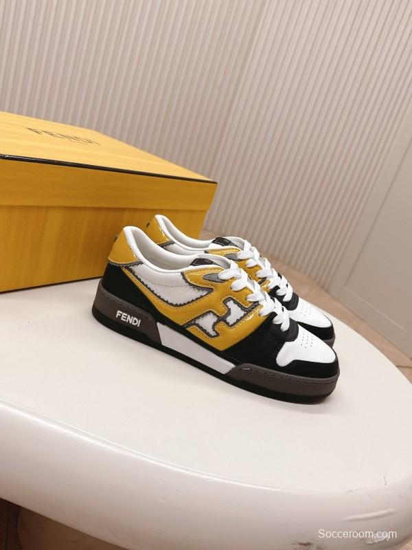 2025 Unisex Fendi White Yellow Black Leather Plimsolls FF Retro Design LY00360(F)/LY00370(M)