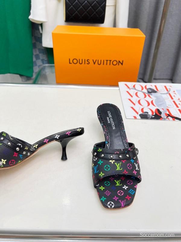 2025 Women Louis Vuitton Multicolor Leather Heeled Mules LY00260