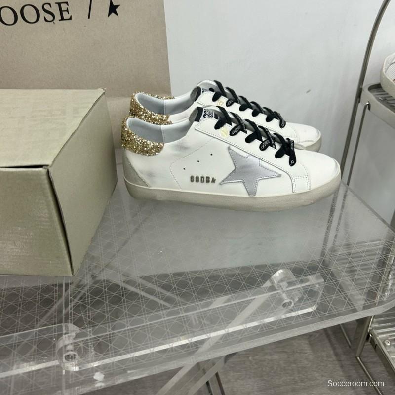 2025 Women GGDB White Silver Gold Leather Glitter Sneakers