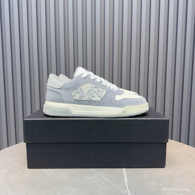 2025 Unisex Amiri White Grey Leather Suede Sneakers MJ00360