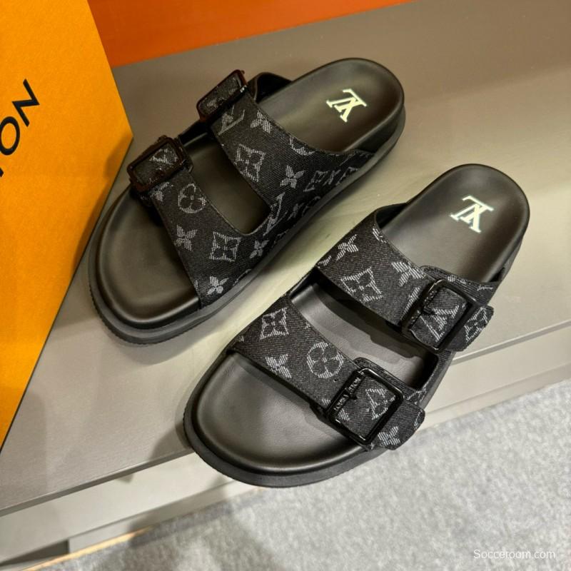 2024 Slippers Louis Vuitton Black Canvas Slippers