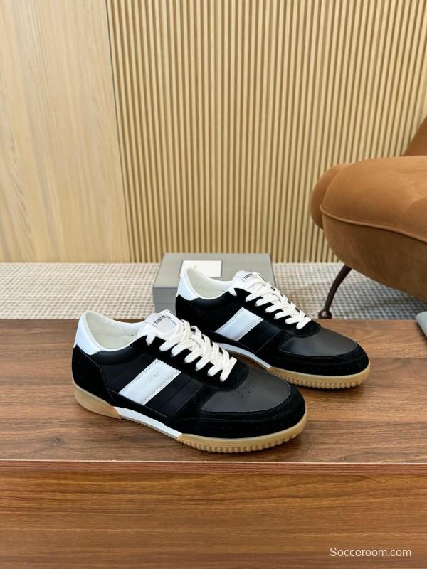 2025 Unisex TOM FORD Black White Leather Suede Sneakers Classic Contrasting LY00360