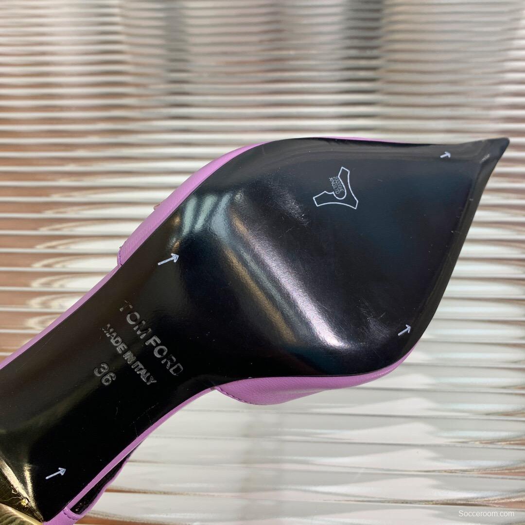 2025 Women TOM FORD Purple Gold Leather Pointed Toe Heels KFY00320