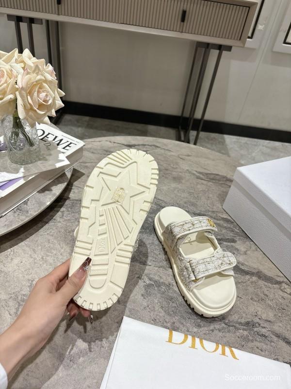 2025 Women Dior White Canvas Leather Sandals
